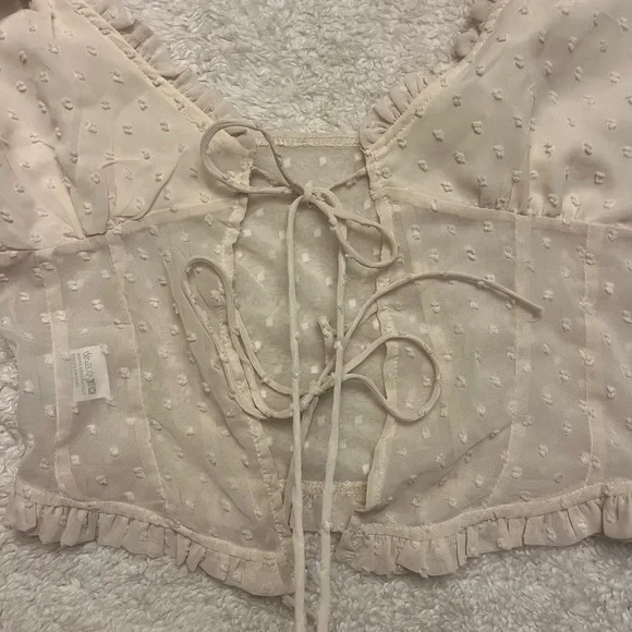 Y2K Front Tie Sheer Ruffle Trim Blouse - Picture 6 of 7